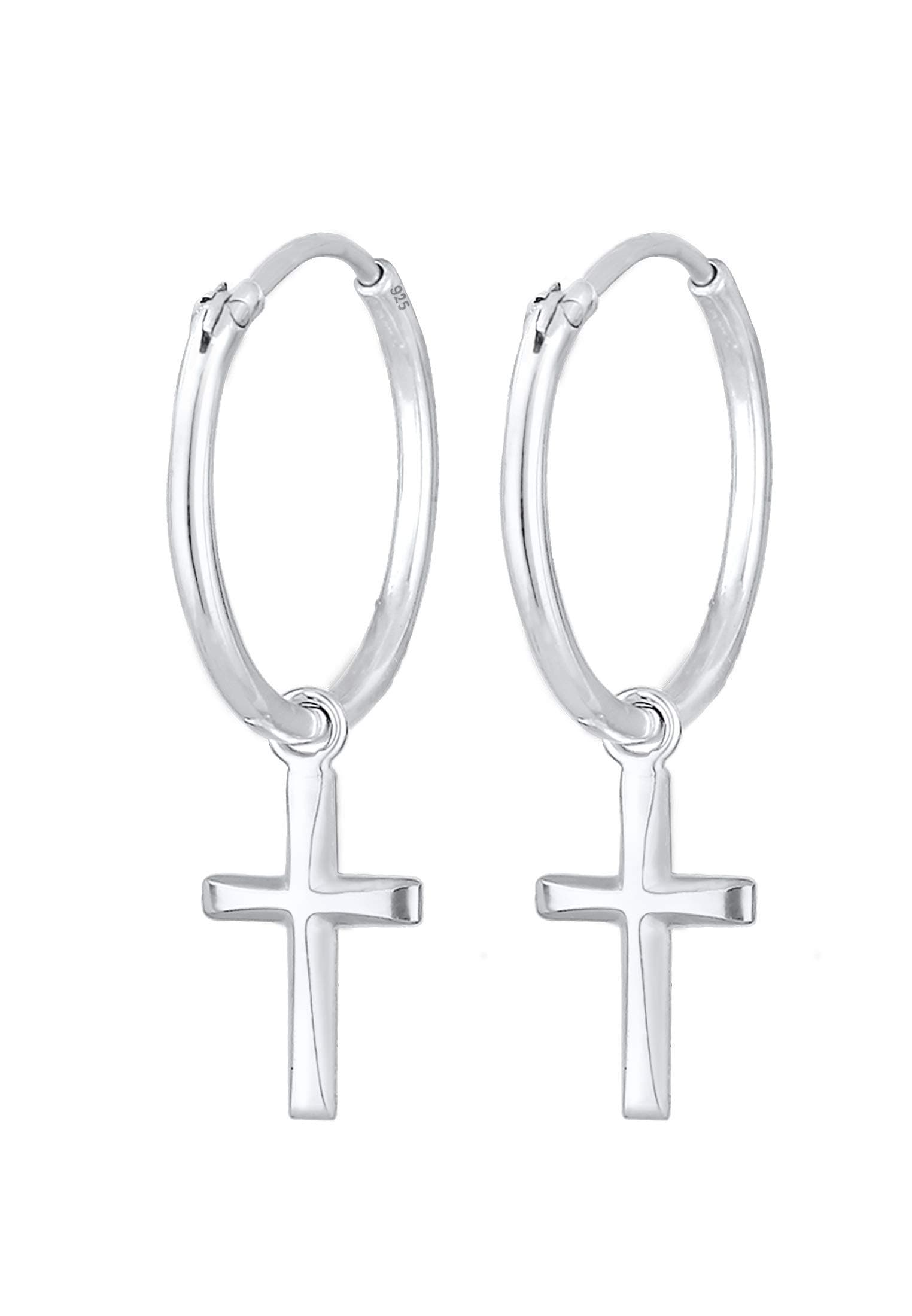 Elli Ohrringe Damen Creolen Kreuz Anhänger Glaube Religion 925 Sterling Silber ⭐️