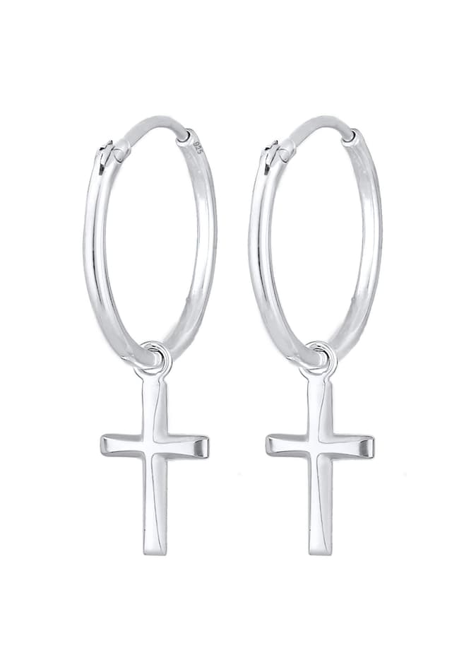 Elli Ohrringe Damen Creolen Kreuz Anhänger Glaube Religion 925 Sterling Silber ⭐️