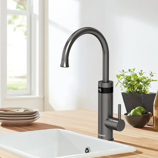 Briwellna Wasserhahn mit Durchlauferhitzer 360° drehbar (Grau) KM33 Grau 🚿💧