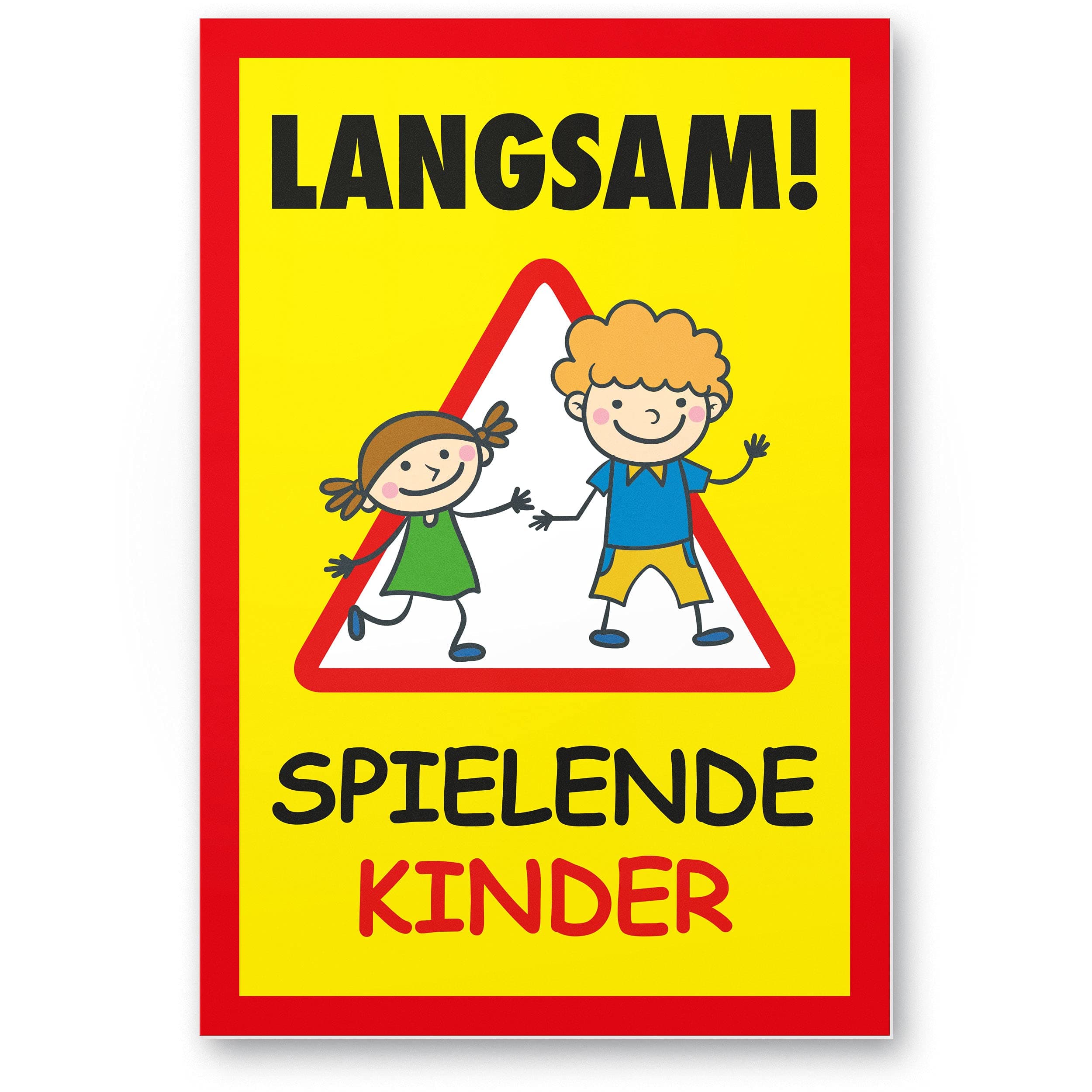 🚸 Komma Security Langsam Spielende Kinder Schild 20 x 30 cm Hinweisschild Warnzeichen Warnschild langsam fahren Warnung Hinweis Spielstraße Spielplatz - Vorsicht spielende Kinder 🚸