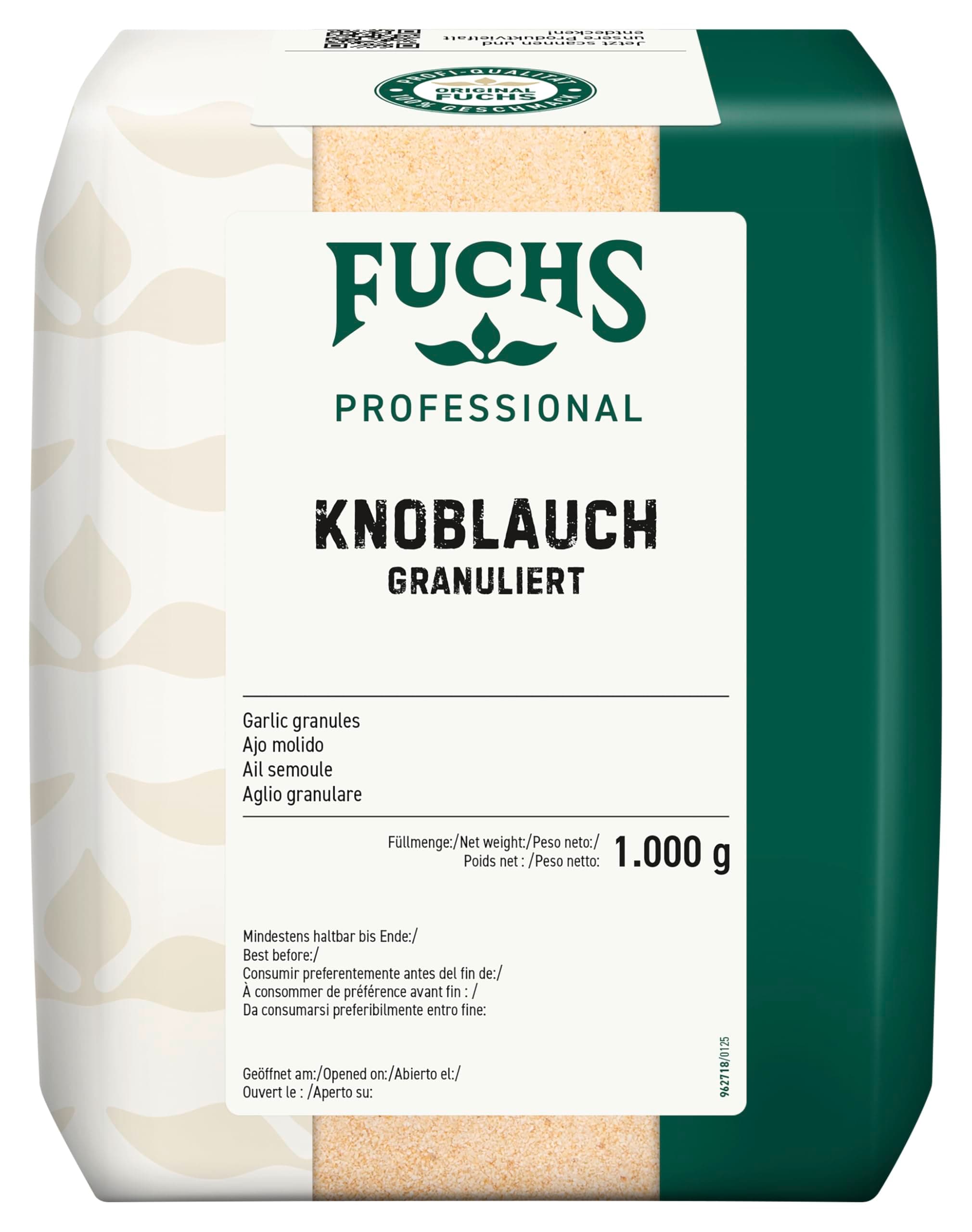 🧄 Fuchs Professional - Knoblauch granuliert | Knoblauchpulver zum Würzen von Fleisch-, Gemüse- und Fischgerichten | Profi-Qualität für Großverbraucher und Gastronomie | 1 kg im recyclebaren Beutel