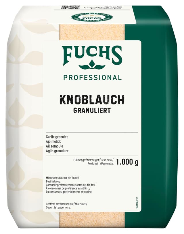 🧄 Fuchs Professional - Knoblauch granuliert | Knoblauchpulver zum Würzen von Fleisch-, Gemüse- und Fischgerichten | Profi-Qualität für Großverbraucher und Gastronomie | 1 kg im recyclebaren Beutel