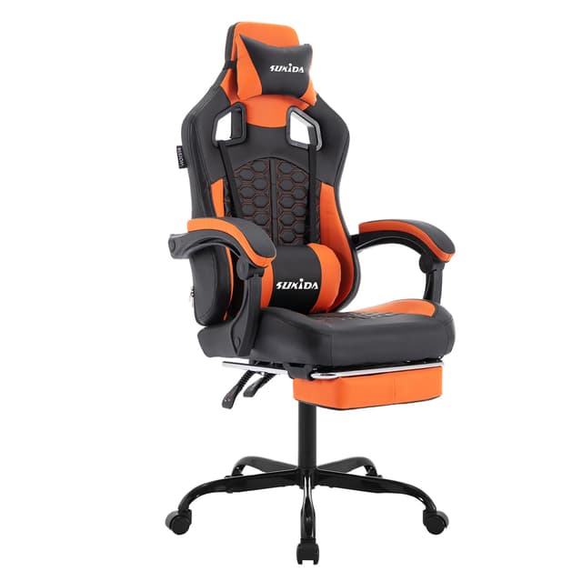 🎮 SUKIDA Ergonomischer Gaming-Stuhl mit Fußstütze, Racing Gaming Chair Kopfstütze, Gaming Stuhl Verstellbarer - Orange 🧡