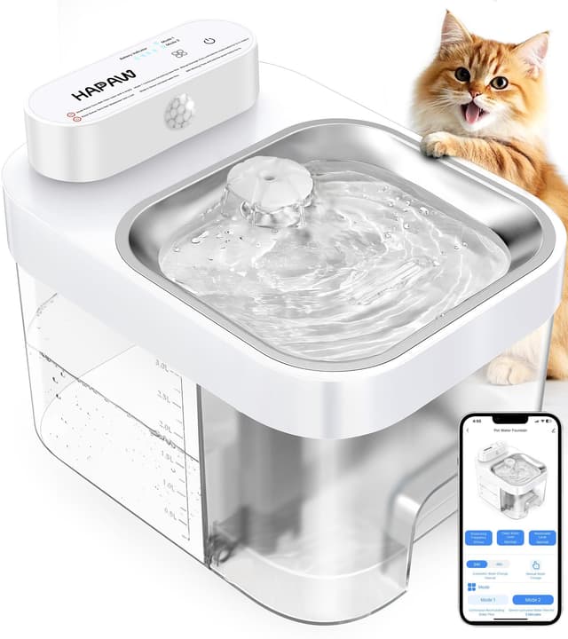 😻🌊 HAPAW Katzenbrunnen mit App-Überwachung, 3L Frisch- & 1,35L Abwassersystem 🐾