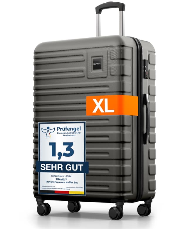 🌟🧳 Travely Polycarbonat Koffer Groß 77cm XL - 100L Innenvolumen - 158cm Gurtmaß