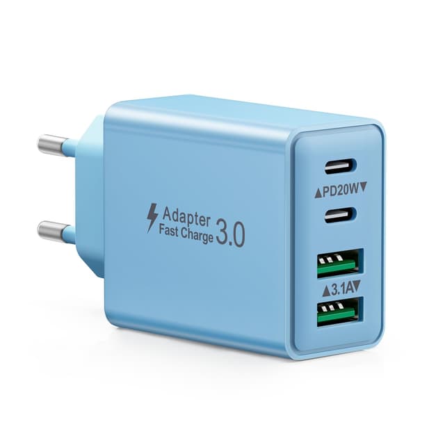 USB C Ladegerät, 40W 4 Ports USBC Stecker Mehrfach Schnellladegerät Typ Ladestecker mit PD Adapter+QC Ladegerät für iPhone 16 15 14 13 Pro Max Plus 12 11, iPad, Samsung Galaxy, Handys Fast Charger 1-pack blau