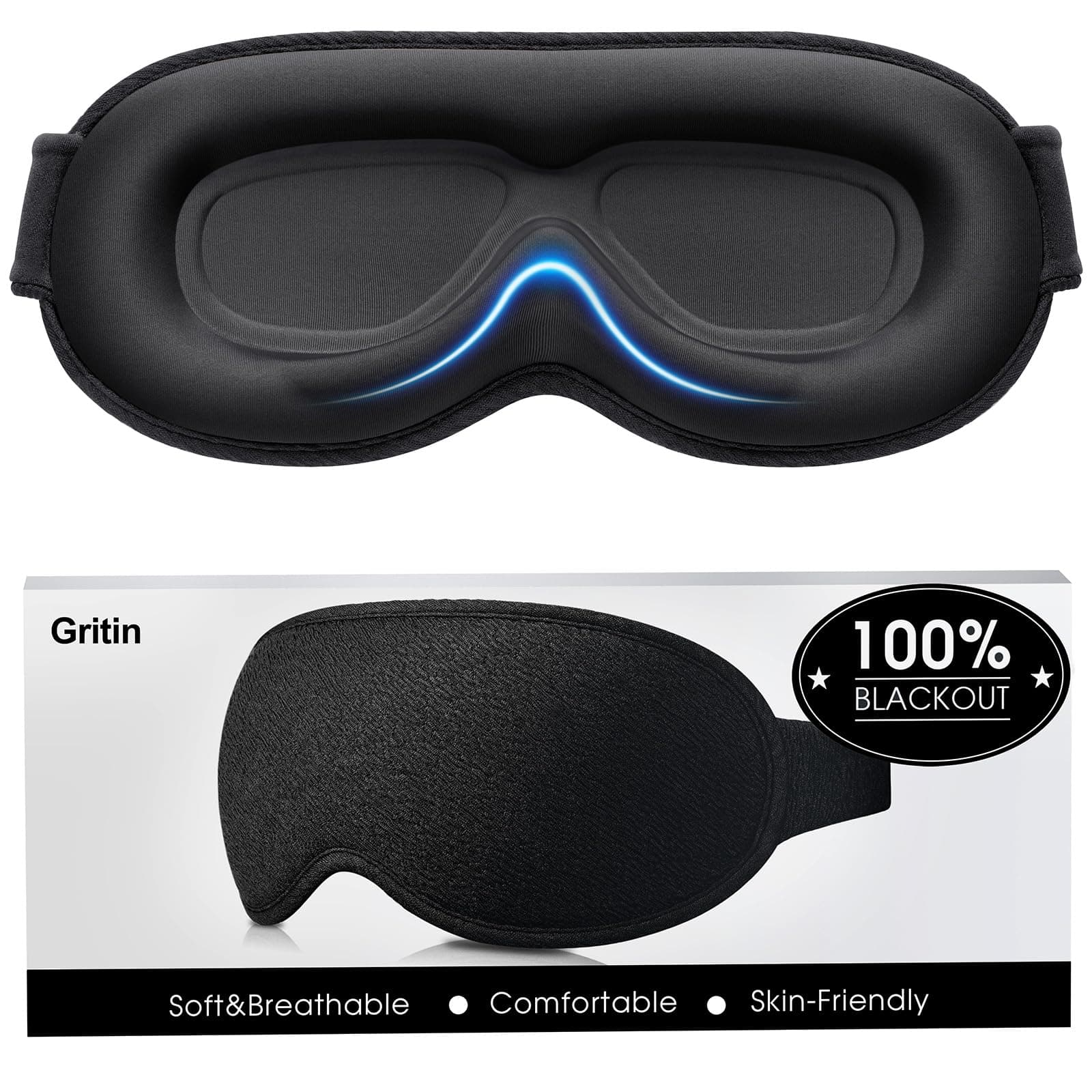 Gritin 3D Schlafmaske für Seitenschläfer 🌙 Upgrade Atmungsaktive Schlafbrille mit Verstellbar Gummiband 😴