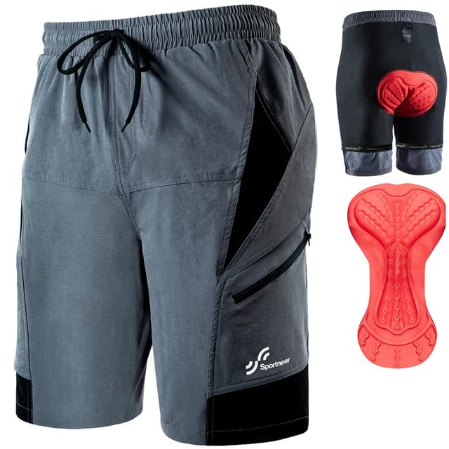 Sportneer MTB Radlerhose Herren 🚴‍♂️ Gepolsterte Radhose 3D Gefüttert XL Grau