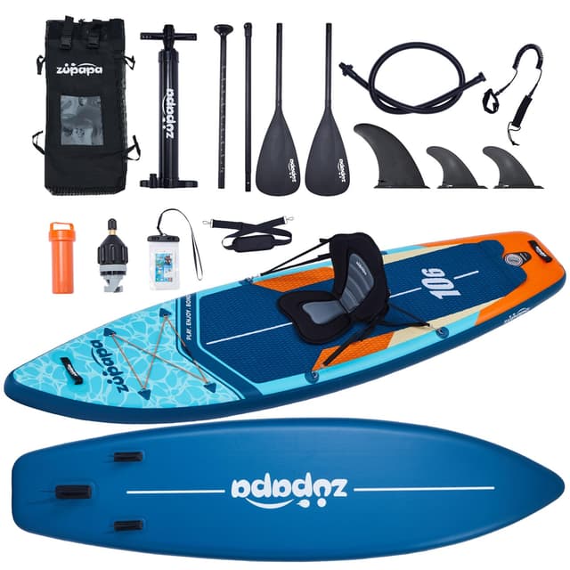 Zupapa 366cm & 320cm Aufblasbare SUP Board Set 🌊 Stand Up Paddle Board mit Kajak Sitz | Komplettes Zubehör 320cm(10.6ft) Blau-Orange