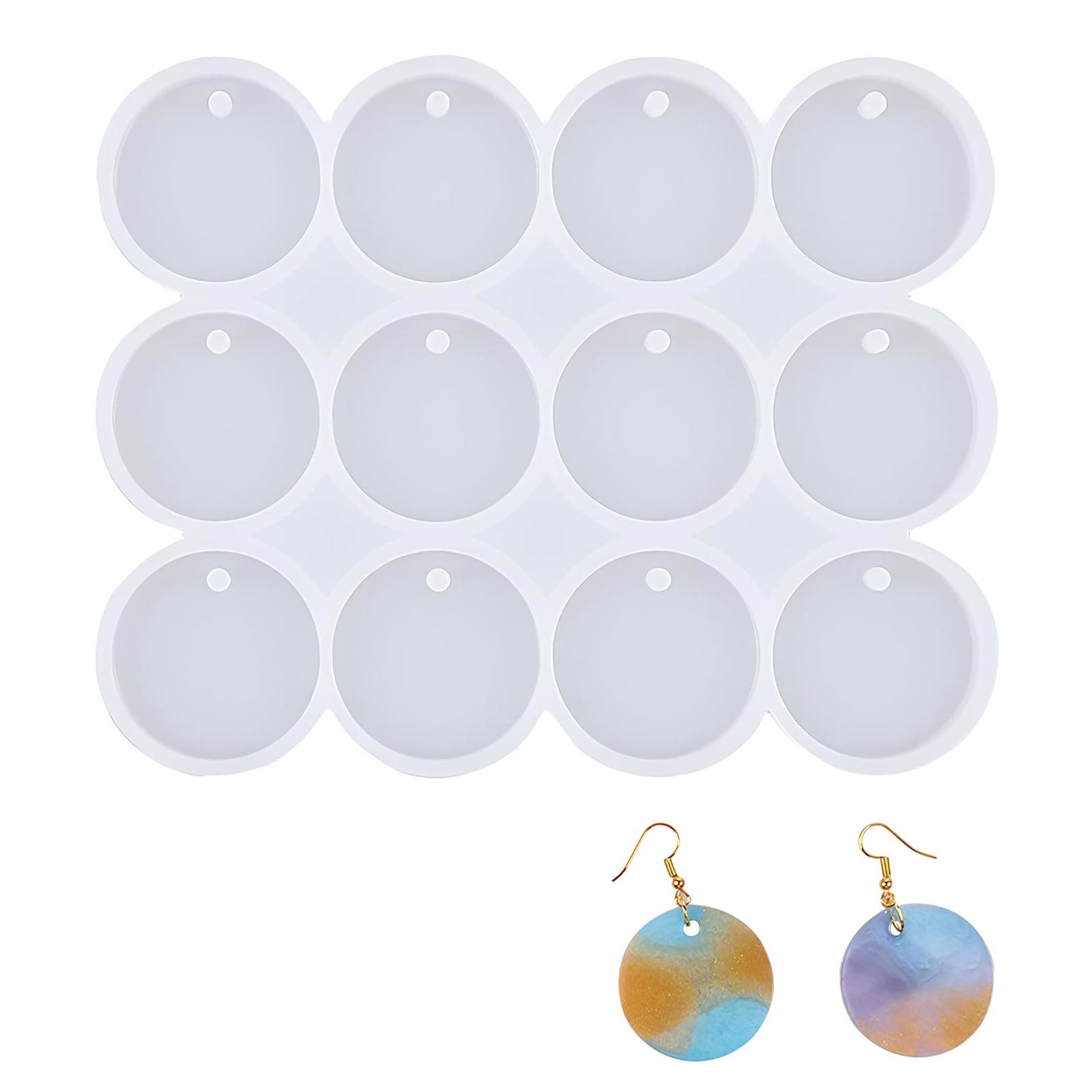 🔥 12 Stück Runder Epoxidharz Silikonformen Set mit Aufhängelöchern für DIY Schmuck und Schlüsselanhänger