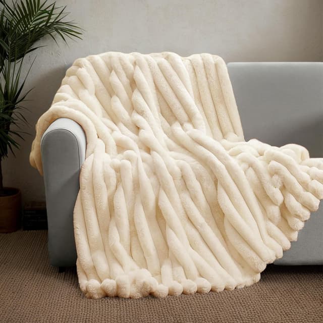 🌟 TOPCHANCES Kuscheldecke Kaninchen Plüsch Flauschige Decke Super Soft Wohndecke Dick Flanell Bubble Couchdecke Warme Überwurfdecke Sofadecke Vielseitig Blanket Für Bett Sofa,Beige,180×230cm 🌟