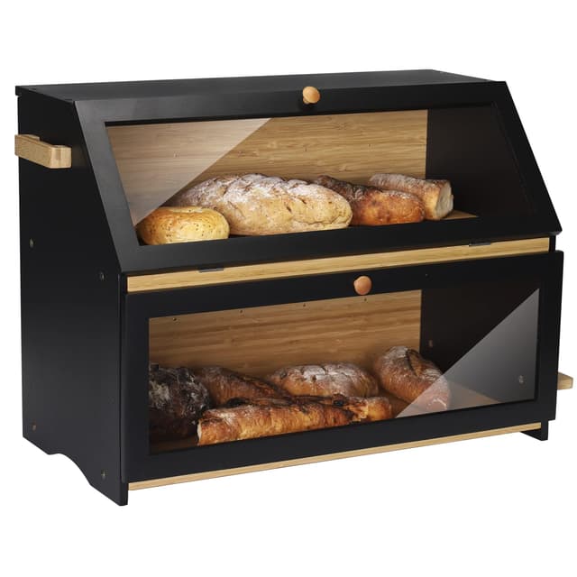 🌿🍞🖤 Leader Accessories Bambus Brotkasten 2 Etagen Schwarz Black 50x25x37cm Deal