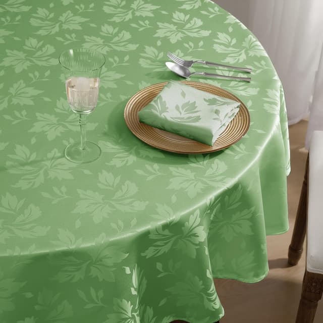 Luxuriöse Jacquard Damast Tischdecke rund 140 abwaschbar Hellgrün Frühling 🌸