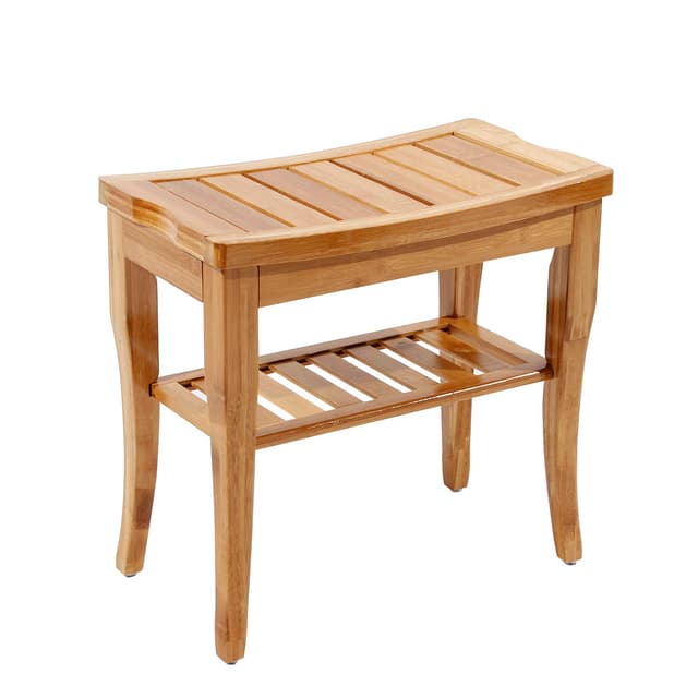 SogesHome Badezimmerhocker Duschhocker Rutschfester wasserdichter,Duschstuhl,Badhocker 2 Etagen，47.5 x 26 x 44.5cm，KS-HSJ-04-SH Natur 🚿