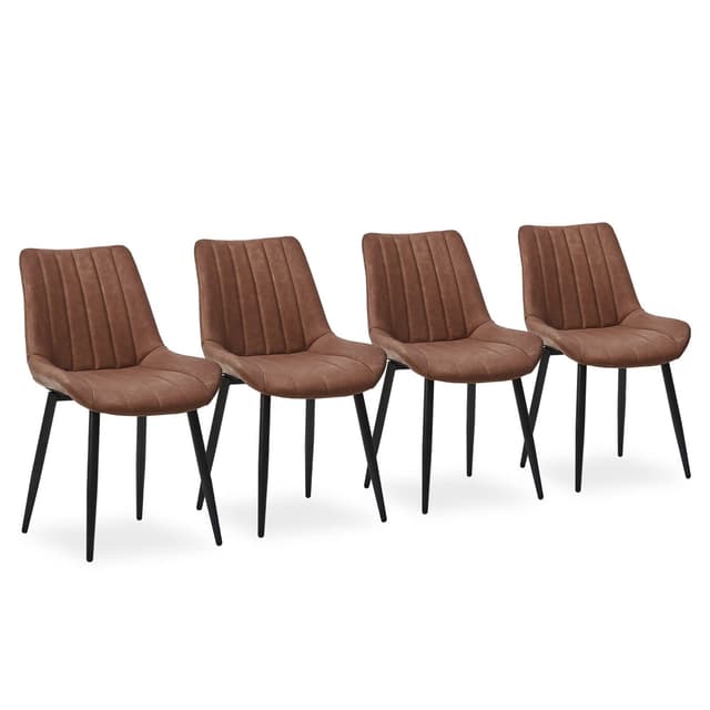 CLIPOP Esszimmerstühle 4er Set mit Metallbeinen - Kunstleder Braun