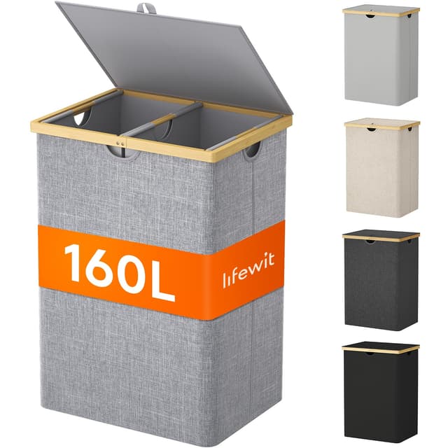 Lifewit 160L Bambus Wäschekorb mit Deckel 🧺🌿 Faltbar Wäschesammler 2 Fächer Wäschesortierer