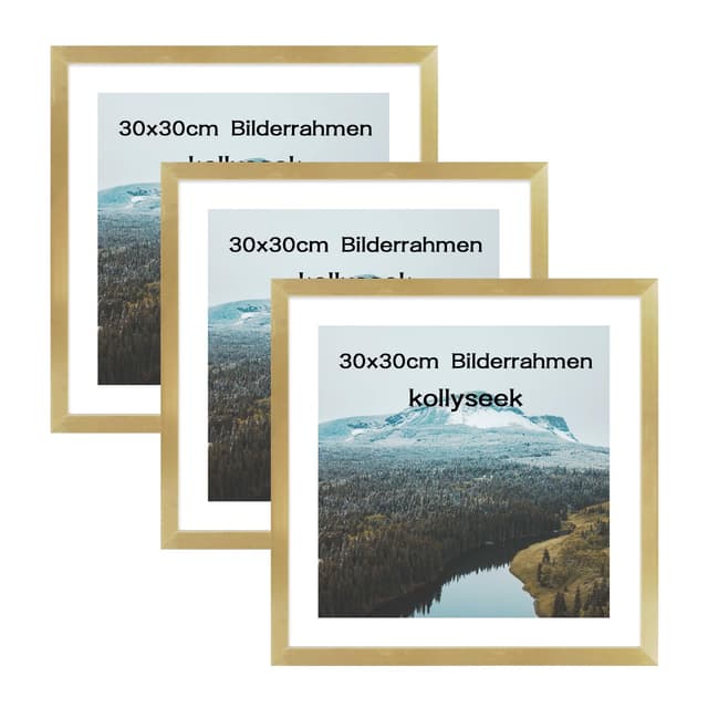🖼️🌟 Kollyseek 3er Set 30x30cm Gold Bilderrahmen & Acrylglas Fotorahmen 🏞️