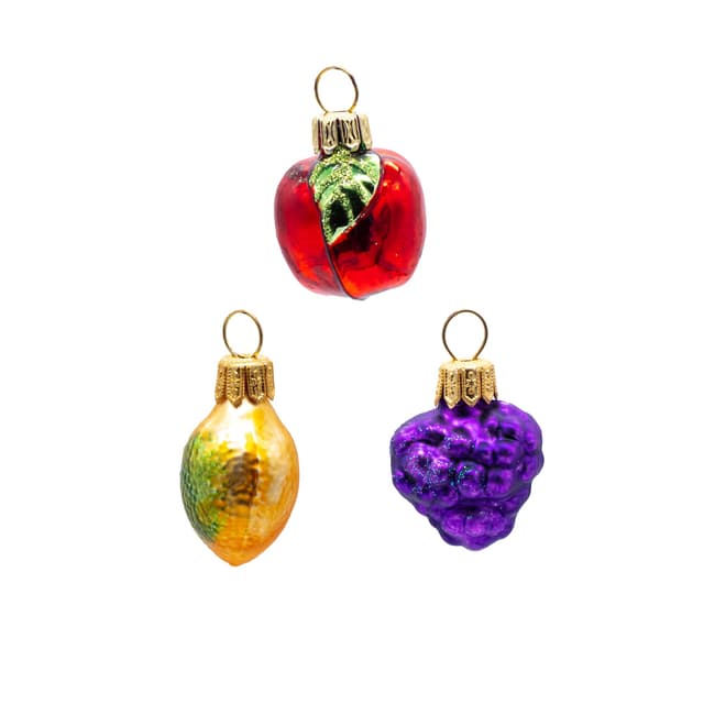 🎄 Oberfränkische Glas Weihnachtsbaumschmuck, Früchte Mini 3-er Set 4x4cm 🎁