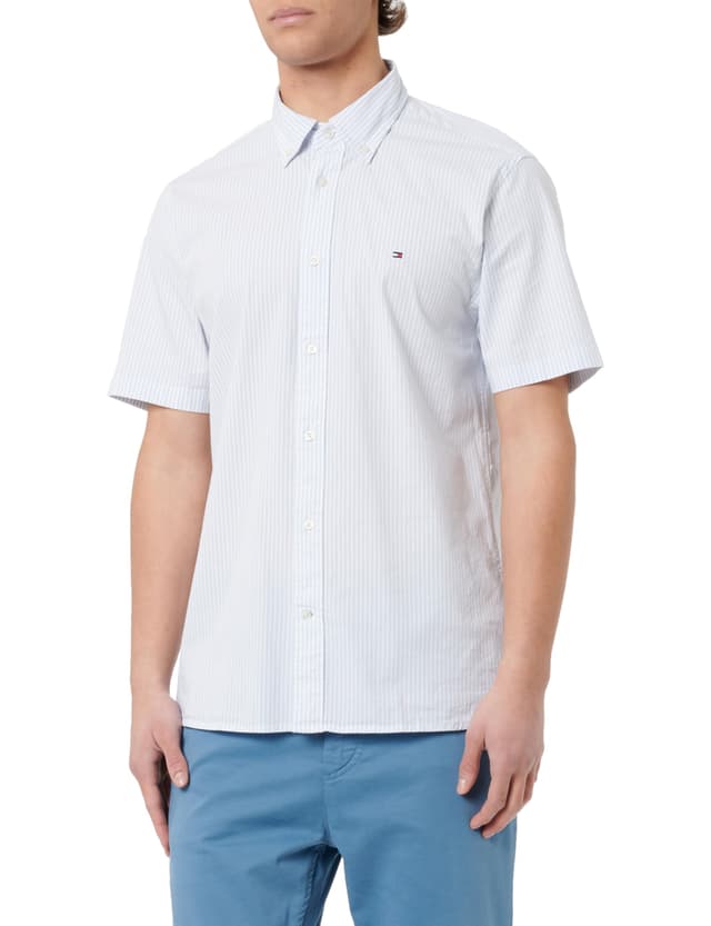 Tommy Hilfiger Herren WCC Flex Popeline STP RF Shirt S/S L Blue 🔵