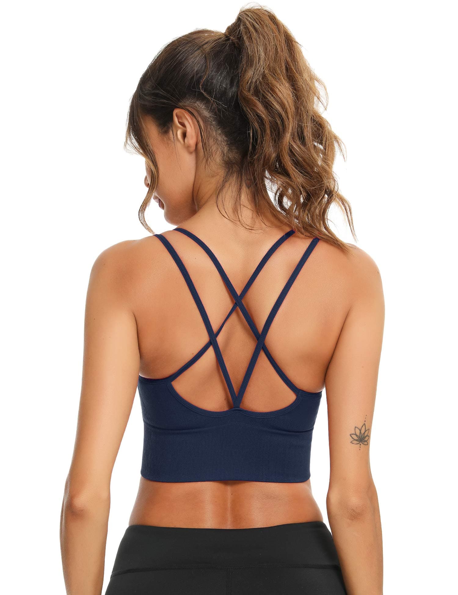 🌟 Sykooria Sport BH Damen Gepolstert Bustier Damen BH ohne Buegel Spaghettiträger Cross Back Design Push up BH Sport Bra Top für Yoga Fitness A-dunkelblau M