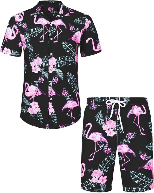 🌺 J.VER Herren Hawaiihemd Kurzarm Party Hemd Casual Flamingo Floral Strandhemd 🏖️