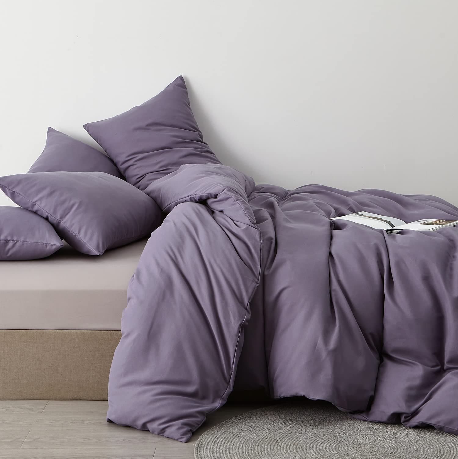 🛏️🌟 Lanqinglv 2er Set Kissenbezug 40x80cm Violett Lila Uni Dekokissenbezug