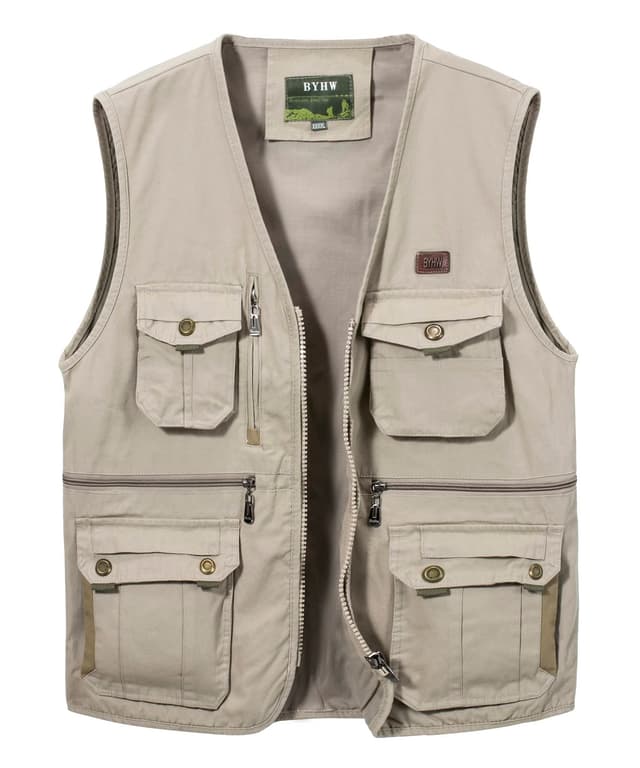 🎣 Oralidera Herren Anglerweste Ärmellos Jacke Outdoor Weste Jagdweste Sommer Herrenwesten Sportlich Fotografie Funktionsweste mit Vielen Taschen Beige L - Nur 22.39€