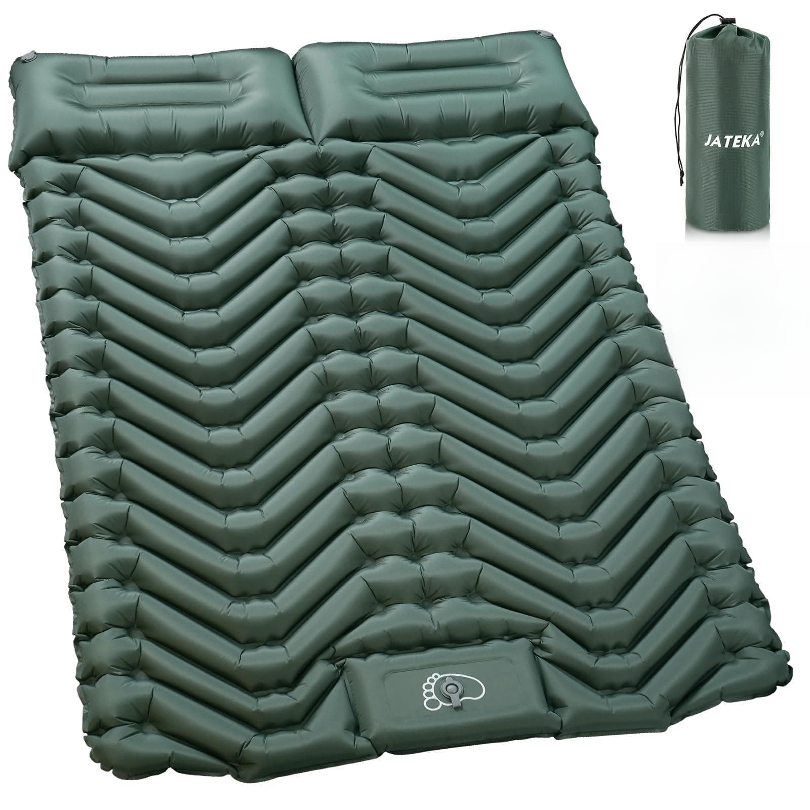 🏕️ Isomatte Selbstaufblasend für 2 Personen - JATEKA Aufblasbare Schlafmatte mit Kissen & Fußpumpe