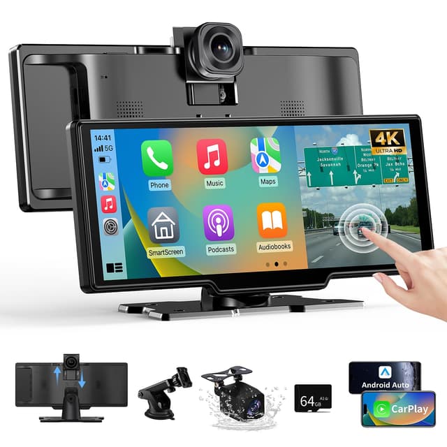 Alpinetech 10,26 Zoll Carplay Display & Android Auto Display mit 4K Dashcam und Rückfahrkamera