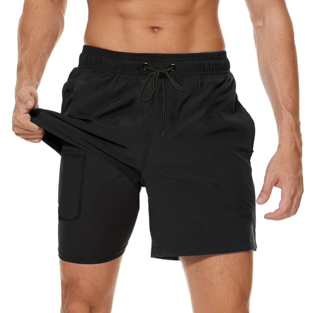 🩳 Arcweg Badehose für Herren 2-in-1 Design mit Kompression Liner Schwarz