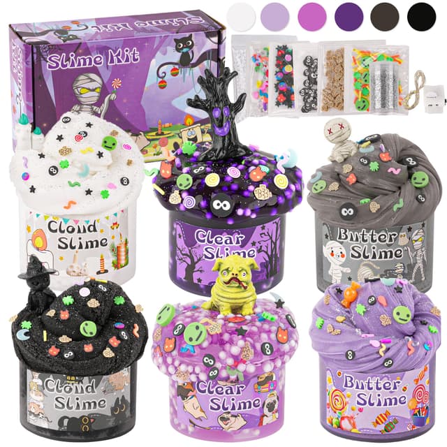 👻🎃 LAWOHO 6 Stück Lila und Schwarzes Slime Set für Kinder - Halloween Geschenk