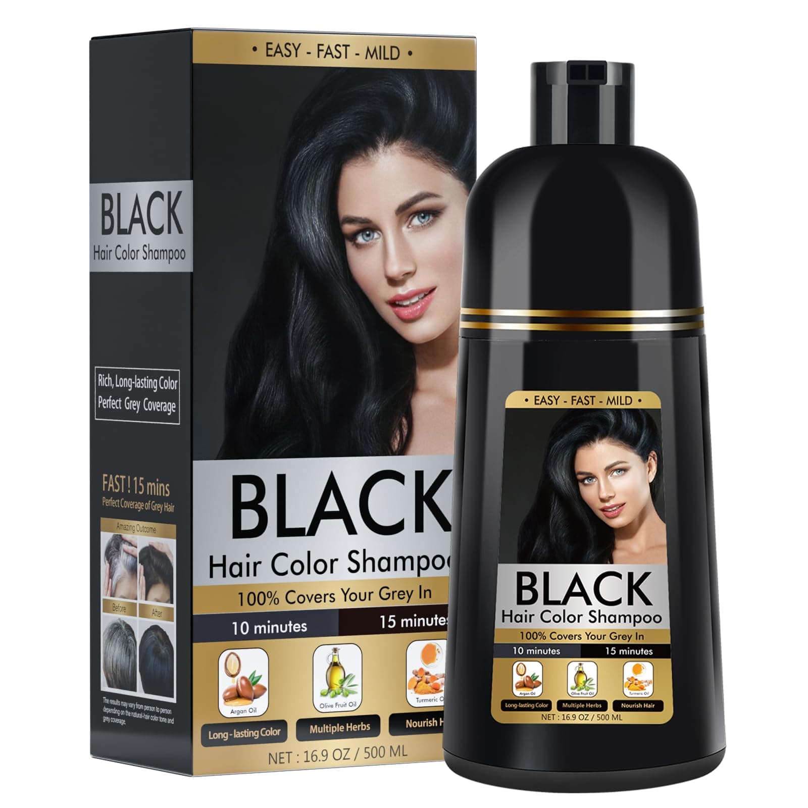 🖤 Schwarzes Haarfärbeshampoo für Graues Haar 3 in 1 🌿🌼