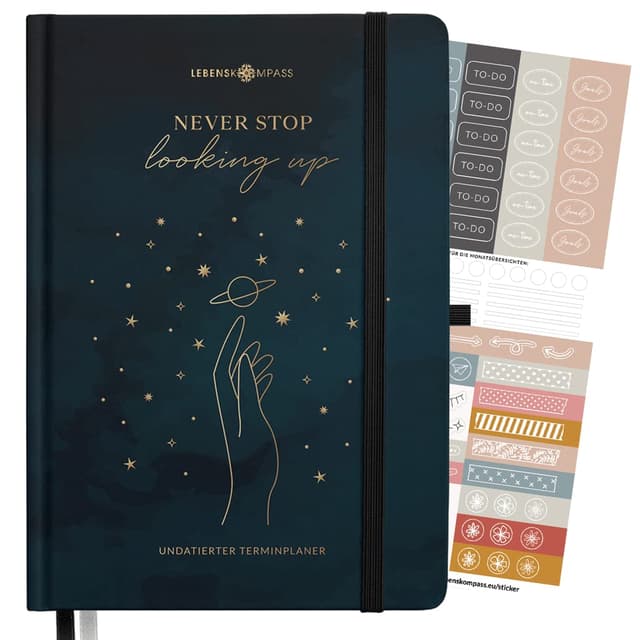 Lebenskompass Terminplaner Undatiert A5 ”STARGAZING” 🌟 - Schöner Hardcover Kalender ohne Datum