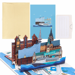 Joyoldelf Hamburg Pop Up Karte - 3D Reisegutschein Geschenkkarte für Hamburg Reise