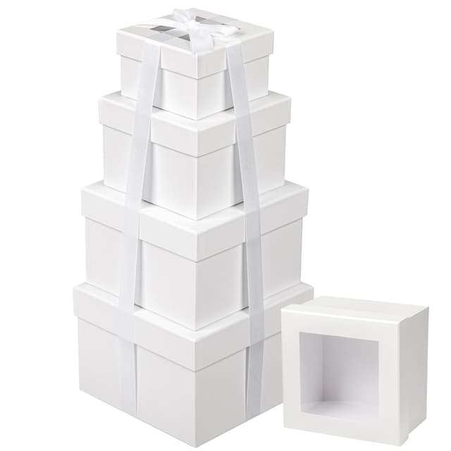 🎁 Briful 4er Set Geschenkbox Quadratische Schachtel mit Sichtfenster