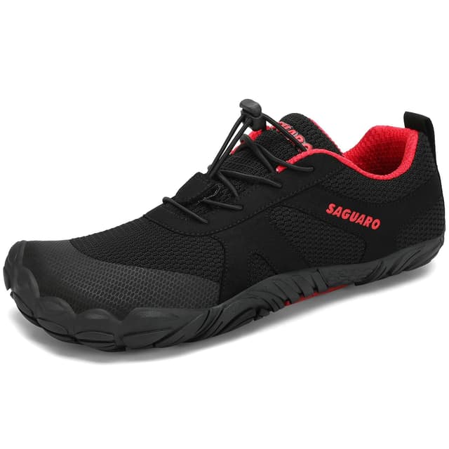 SAGUARO Unisex Barfußschuhe 🏃🏻‍♂️ Leicht Atmungsaktiv Tragbar Traillaufschuhe 🌿 Weich rutschfest Fitnessschuhe für Outdoor & Indoor 46 EU Ruß Schwarz