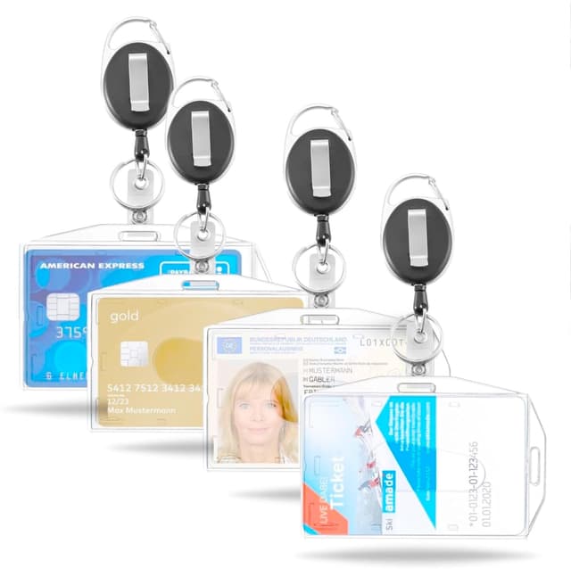 🔑🔖 4x Ausweishalter mit einziehbarer Ausweisjojo - Hartplastik - Card Badge Holder