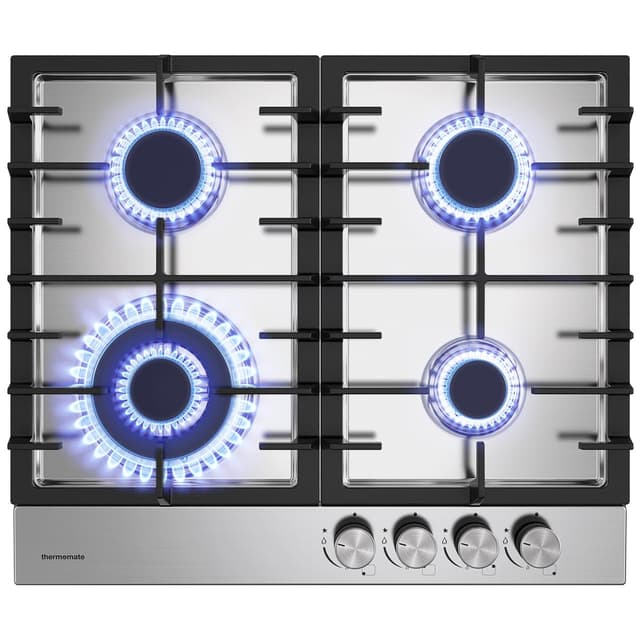 ThermoMate GHSS604 60cm Gaskochfeld Einbau 🌟 Edelstahl Kochfeld 4 Flammig 🍳 LPG/Erdgas 🌈 Silber 4 Flammig