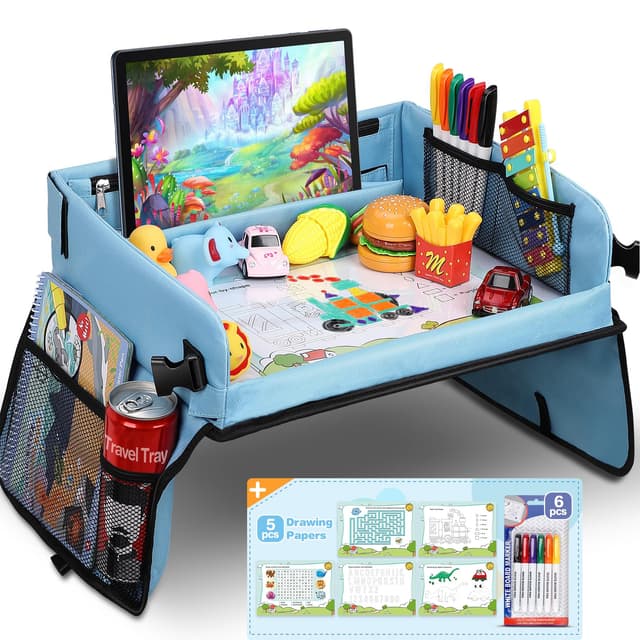 COOLJOY Kinder Knietablett Reisetisch mit 5 Bilder+6 Pinsel - Zeichnung auf Waschbar Malbrett, Multifunktional Spielzeug