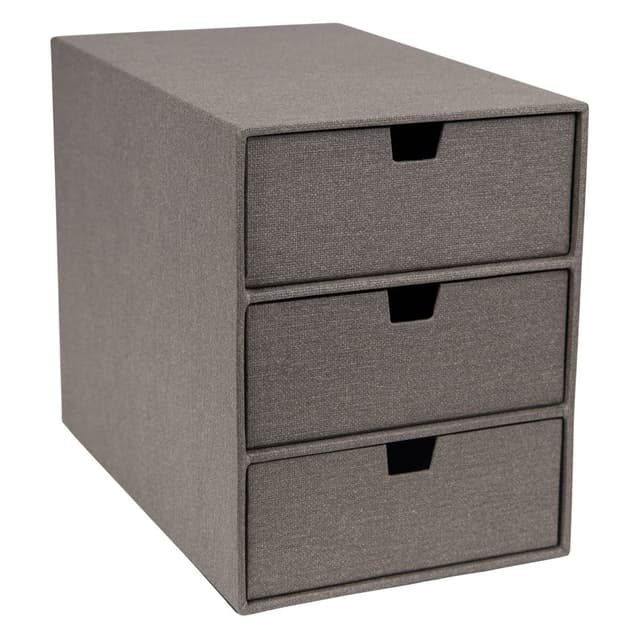 📦🖇️ BIGSO INGRID Schubladenbox für Dokumente und Bürobedarf – Schreibtisch Organizer in Leinenoptik - Grau
