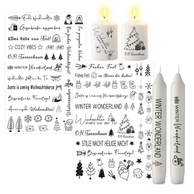 🕯️🎄 ALLAVA 2 Stück Kerzentattoos Weihnachten, Kerzen Tattoos A4 🎁