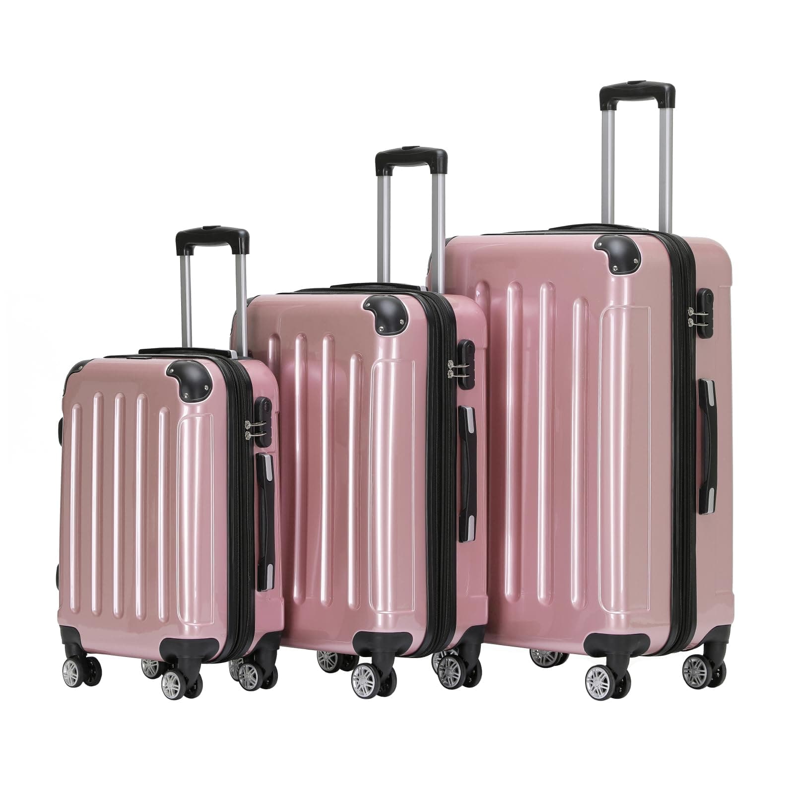🛫👜 BEIBYE Hartschalen Koffer Trolley Rollkoffer Reisekoffer 4 Zwillingsrollen Polycabonat (Rosa Gold, Kofferset) Rosa Gold Kofferset 🛍️