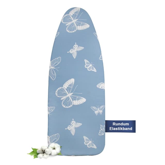Frilodge Bügelbrettbezug mit Dicker Polsterung 120x40, 125x45, Rundum-Elastikband, Klettverschlüsse - Blau (Schmetterling)