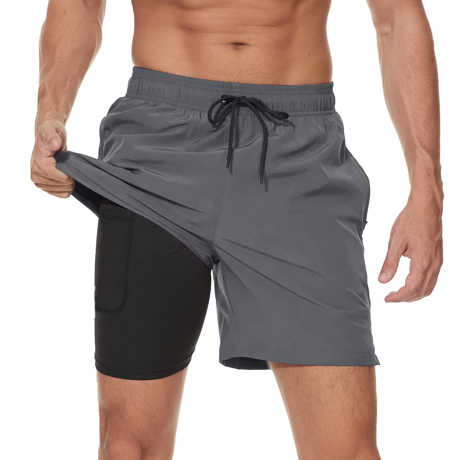 Arcweg Badehose für Herren 🩳 2 in 1 Atmungsaktiv XL Grau