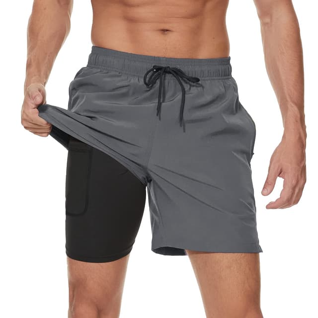 Arcweg Badehose für Herren 🩳 2 in 1 Atmungsaktiv XL Grau