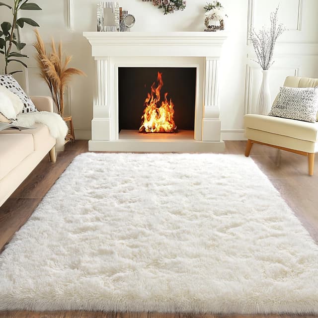 🌟 BSGIFT Teppich Creme 120x160 🌈 Flauschiger Hochflor Teppich Wohnzimmer 🏡 Modern Shaggy Langflor Wohnzimmerteppich