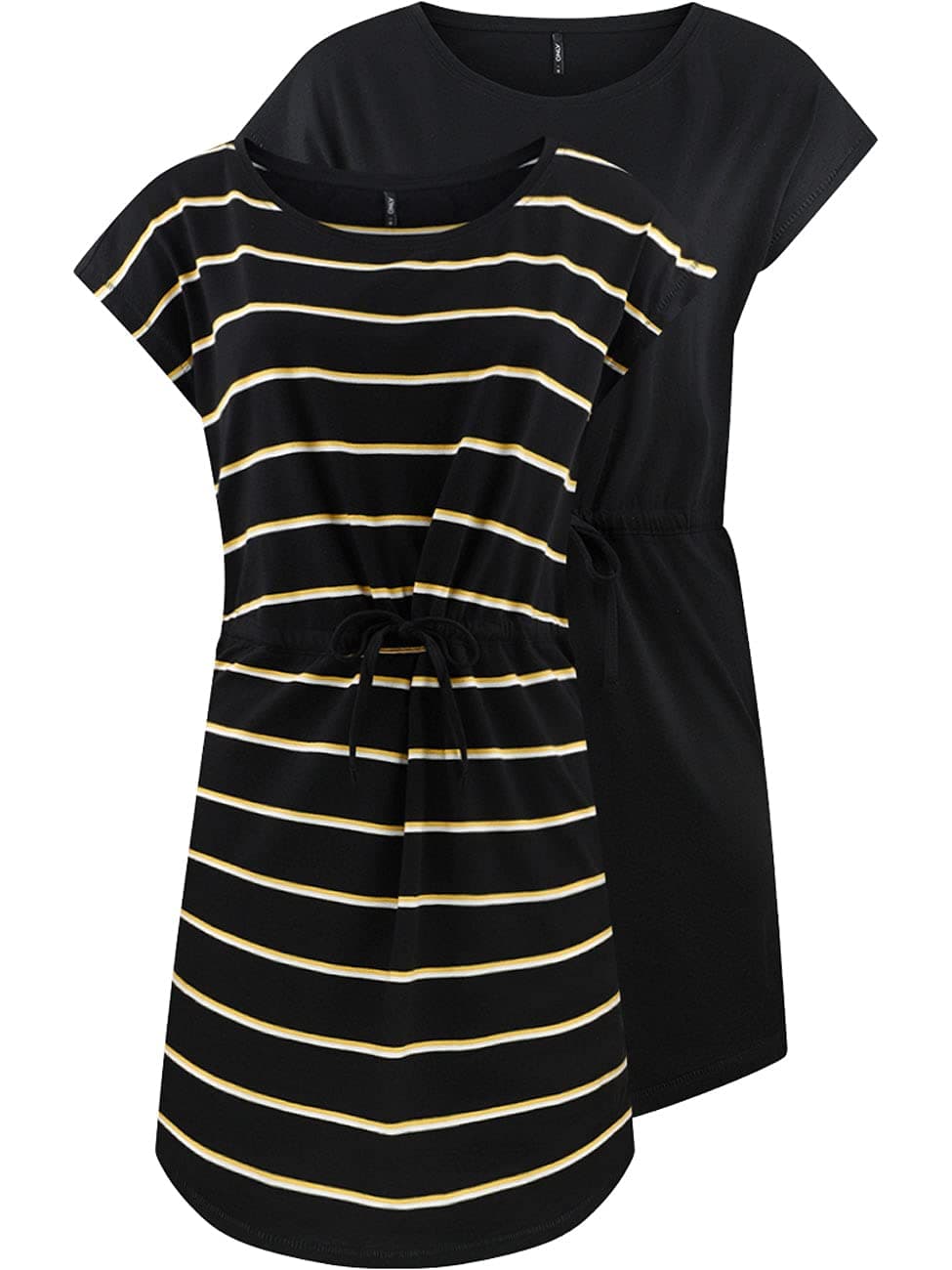 👗🌞 NUR Damen Sommer Mini Kleid onlMAY S/S Dress 2er Pack - Gestreift Schwarz 100% Baumwolle XL