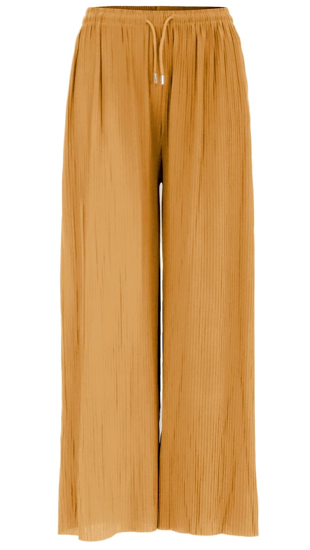 🌞 Van Der Rich ® - Weite Plissee Hose High Waist und Verstellbar Bänder - Damen Einheitsgröße Senf 🌼