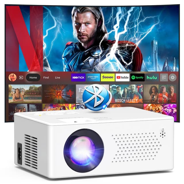 Puxinat Smart Beamer mit Android OS, Mini Beamer WiFi6 Bluetooth5.2 Full HD 1080P Tragbarer Outdoor/Heimkino Projektor