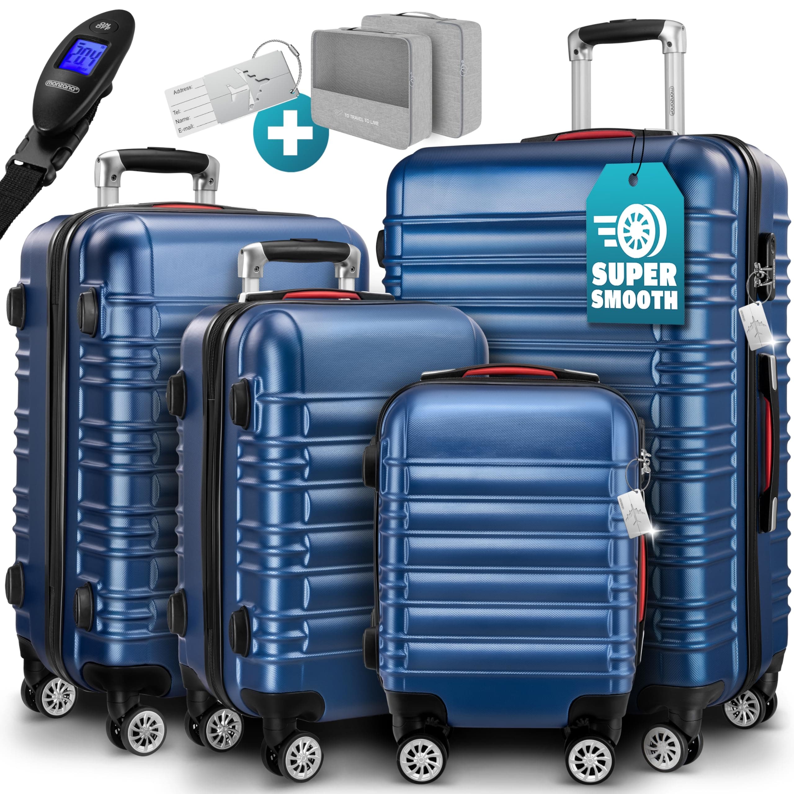 🌟 MONZANA® 4tlg Kofferset Schloss Organizer Kofferwaage ✈️🧳